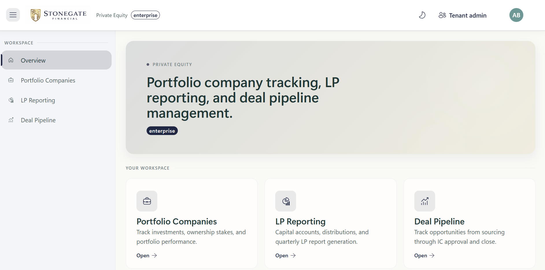 Stonegate Capital portfolio dashboard